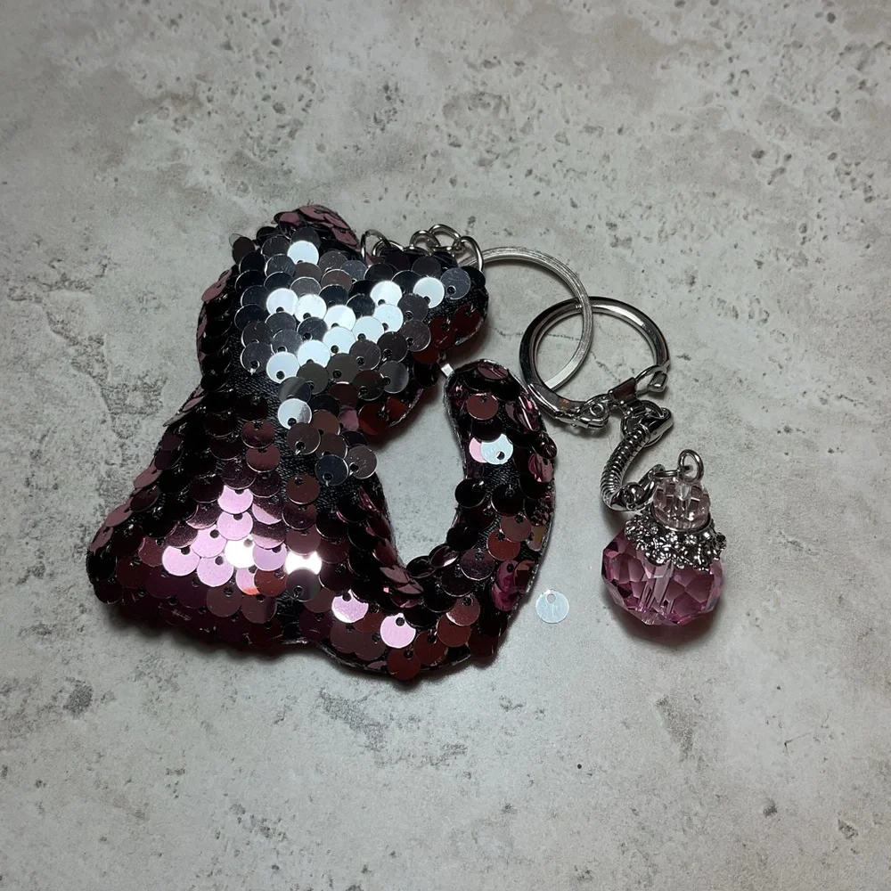 Sequin Cat purse charm with a crystal bead charm, add it to any bag
